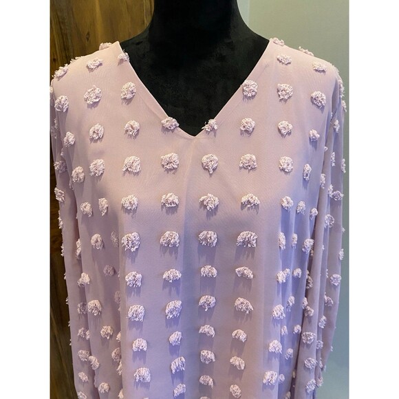 Forgotten Grace Dusty Rose Pink Long Sleeve V Neck Pokadot Size 1X Top Blouse - Picture 3 of 10